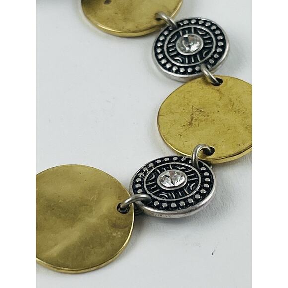 2 Tone Coin Disc Necklace Bracelet Rhinestone Boho Matte Brass Gold Silver disk - Picture 9 of 15